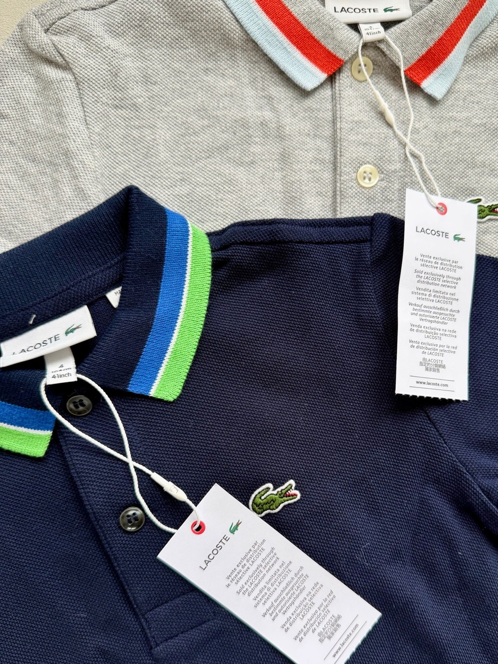 Lacoste Kid’s Navy and Gray Polo Sweaters, Size 4